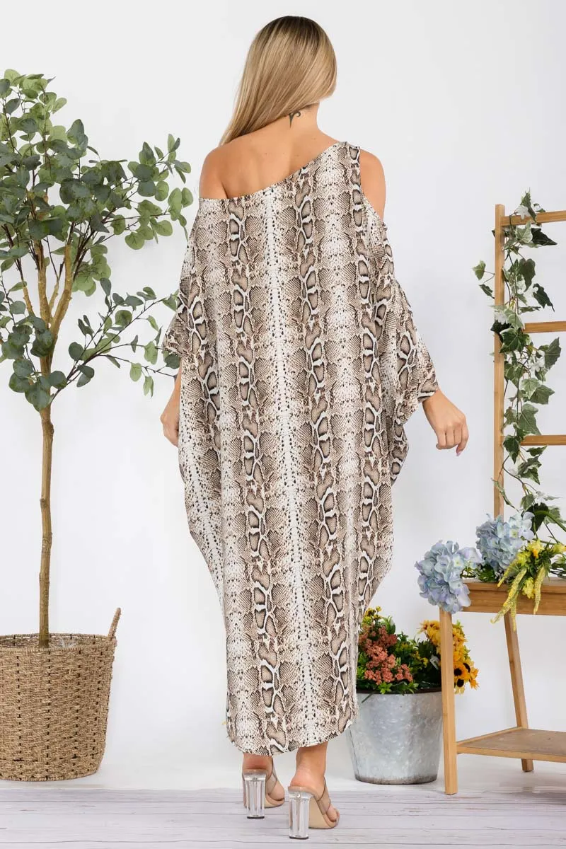 HH735R-SNAKE - Cold Shoulder Cover Up Dress