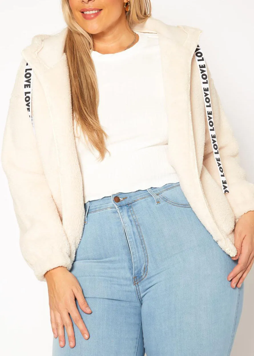 Hi Curvy Plus Size Women Faux Fur Hooded Love Sweater Jacket with pockets