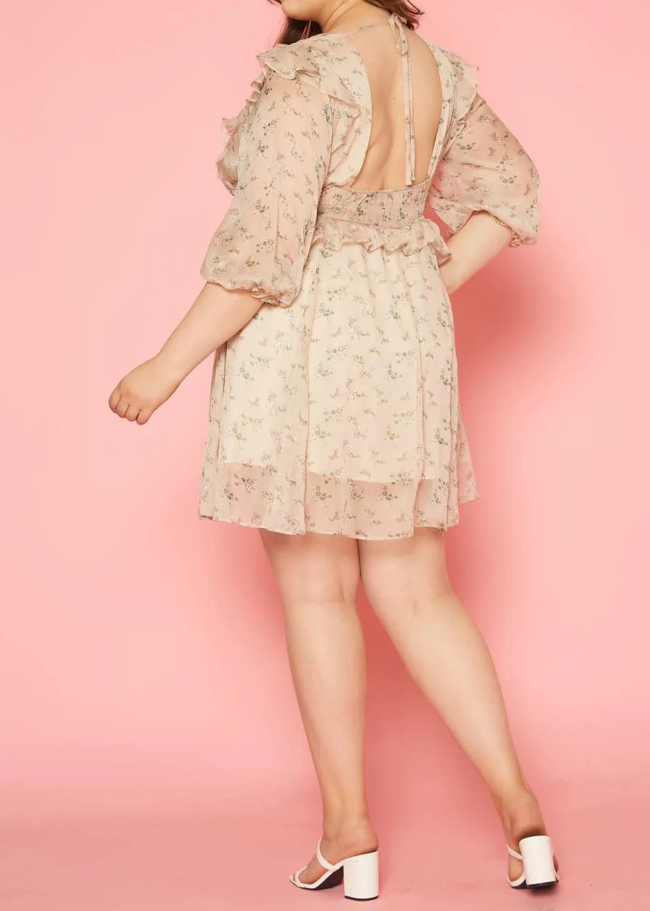Hi Curvy Plus Size Women Floral Print Flare Mini Dress