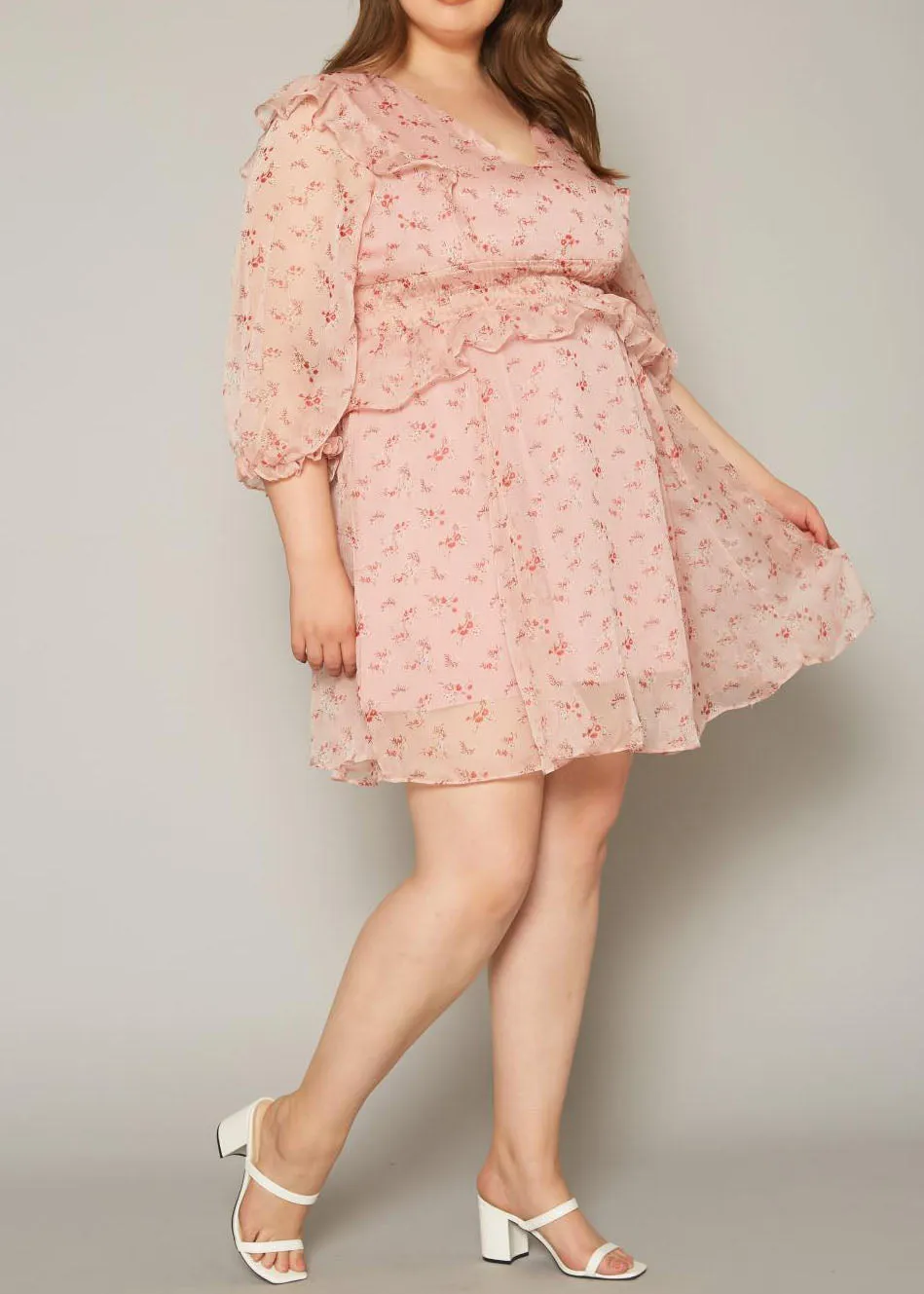 Hi Curvy Plus Size Women Floral Print Flare Mini Dress