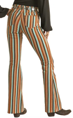 high-rise stretch brown striped flares