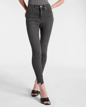 High Waisted Black Detailed Ankle Seam Skinny Jeans in Pitch Black