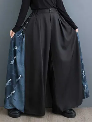 High Waisted Loose Buttoned Elasticity Pleated Pockets Split-Joint Pants Trousers
