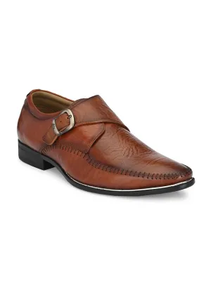 Hitz Men's Tan Single Monk Strap Leather Shoes