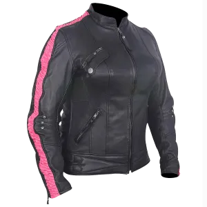 HML633 Ladies Premium Leather Jacket w/Scrunch Sides (available w/black, purple or fuchsia)