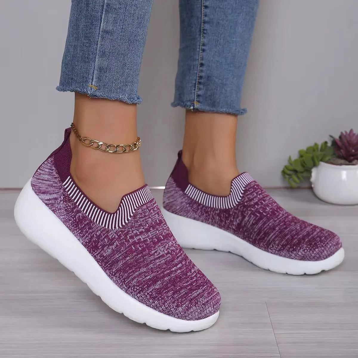 Hnzxzm Knitting Women Sneakers Mesh Sport Loafers Shoes FlatsCasual WalkingShoes New Summer 2024 Cozy Running TravelZapatillas Mujer