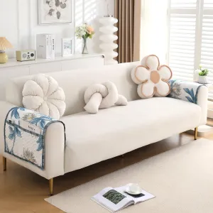HOKIPO 2 Pcs Printed Quilted Sofa Armrest Cover, Celadon Blue Camellia