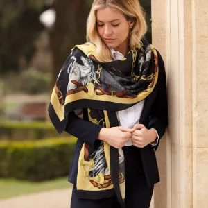 Hold Your Horses Liquorish & Gold Wool Silk Wrap