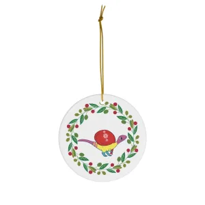 Holiday Pansexual Pride Coelophysis Ceramic Ornament - Wreath Edition