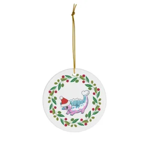 Holiday Trans Pride Ankylosaurus Ceramic Ornament - Wreath Edition