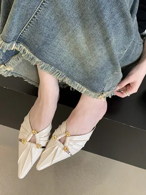 Hollow Pointed-Toe Split-Joint Slippers&Mules Sandals