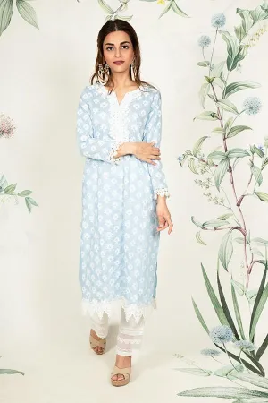 Holly Kurta Light Blue and Multi Lace Pyajama