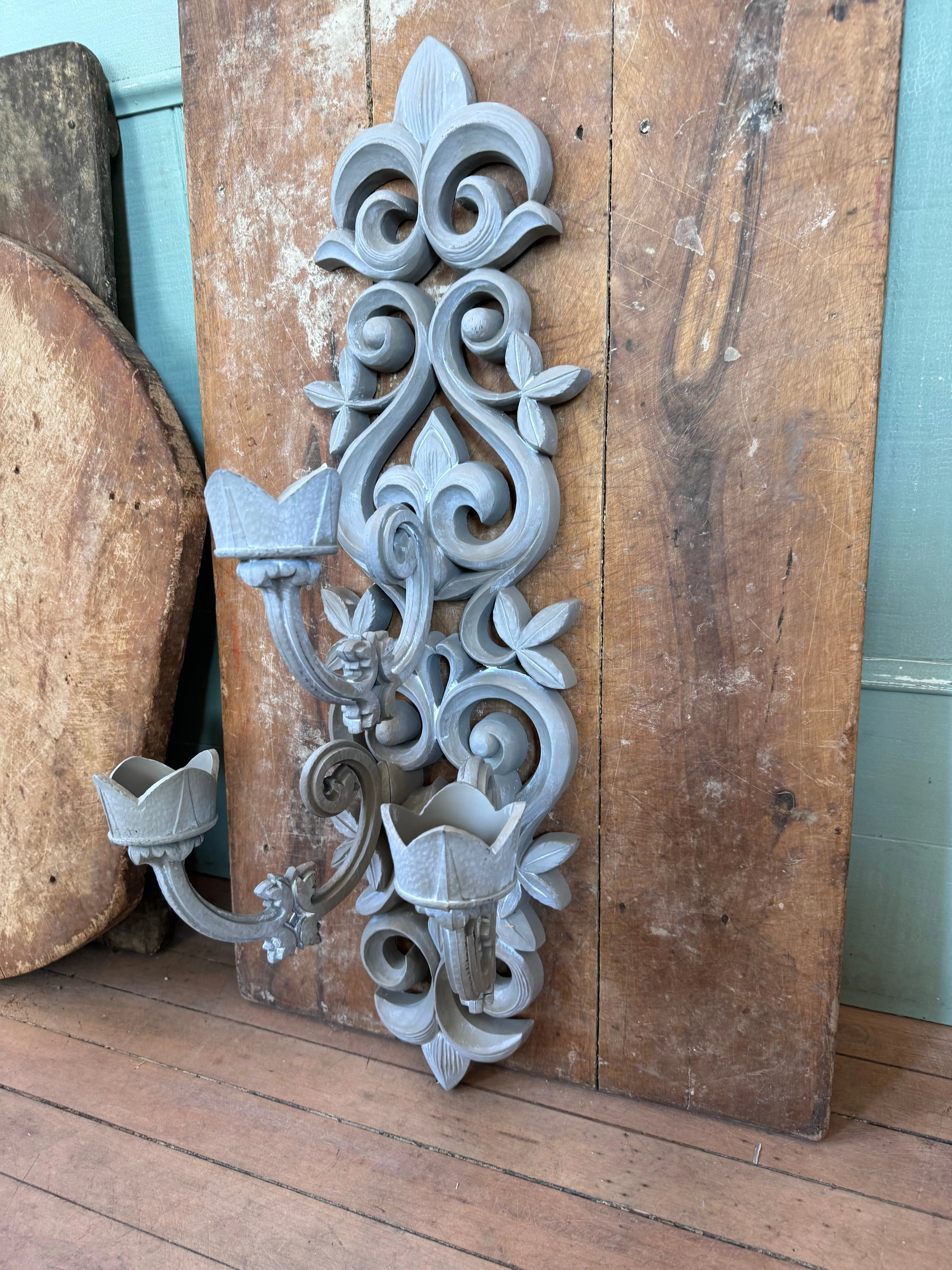 Hollywood Regency Triple Candleholder Wall Sconce - hand painted