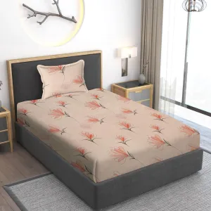 Home Stylish 280 TC Floral Print Ezyption Cotton 1 Single Bedsheet with 1 Pillow Cover Pink Rose