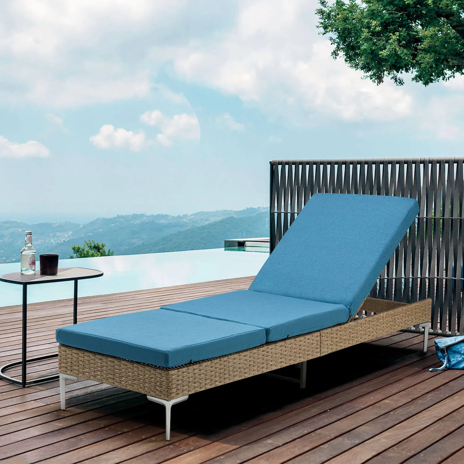 Homrest 2PCS Patio Rattan Chaise Lounge Chair Outdoor Wicker Recliner Thickened Cushion Stepless Adjustable with Gas Cylinder  (Blue)