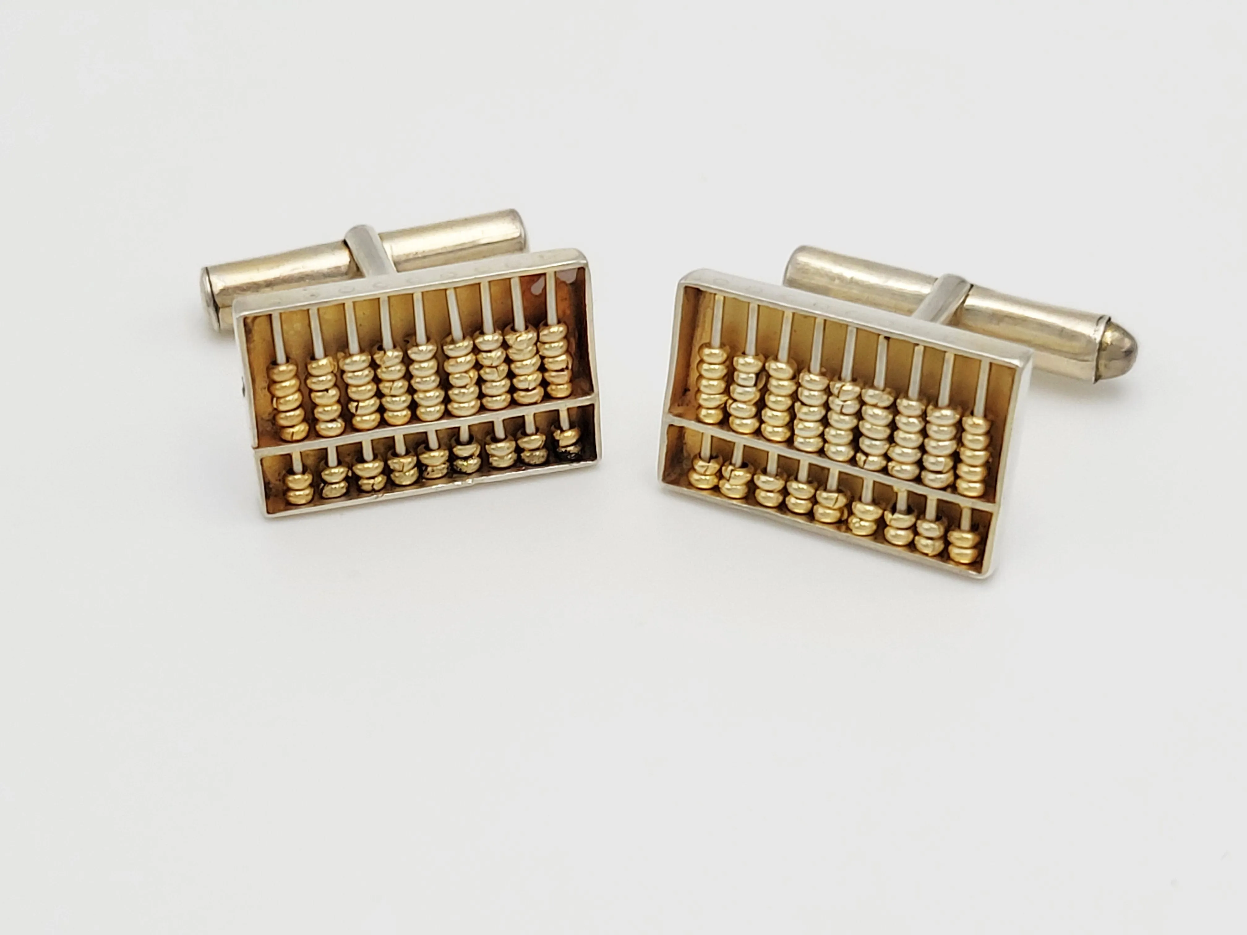 Hong Kong Designer Gold Gilt Sterling Working Abacus Cufflinks Circa 1950s