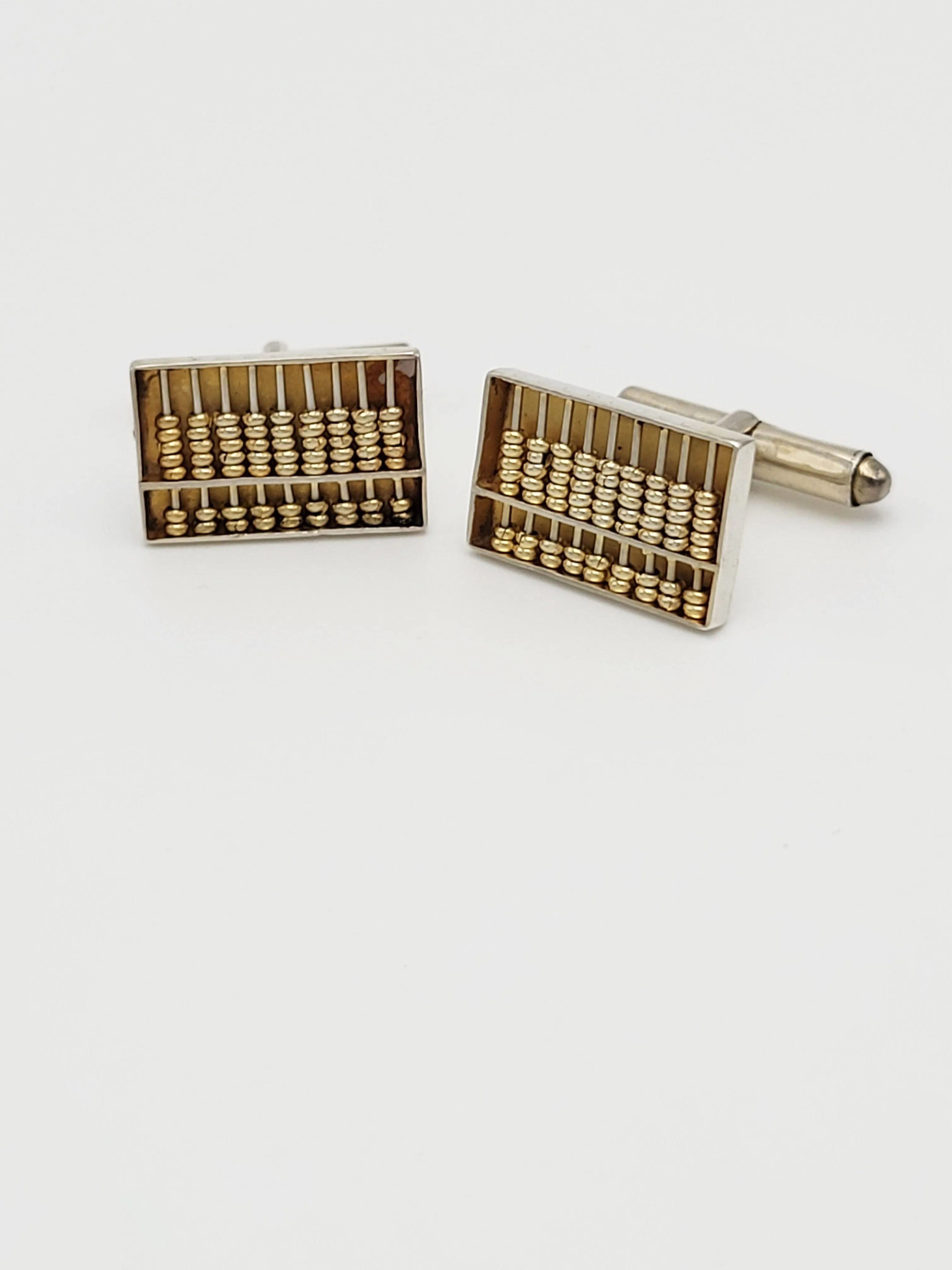 Hong Kong Designer Gold Gilt Sterling Working Abacus Cufflinks Circa 1950s