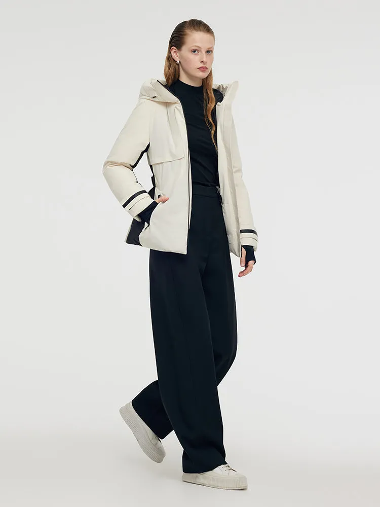 Hooded Goose Down Ski Jacket With Belt