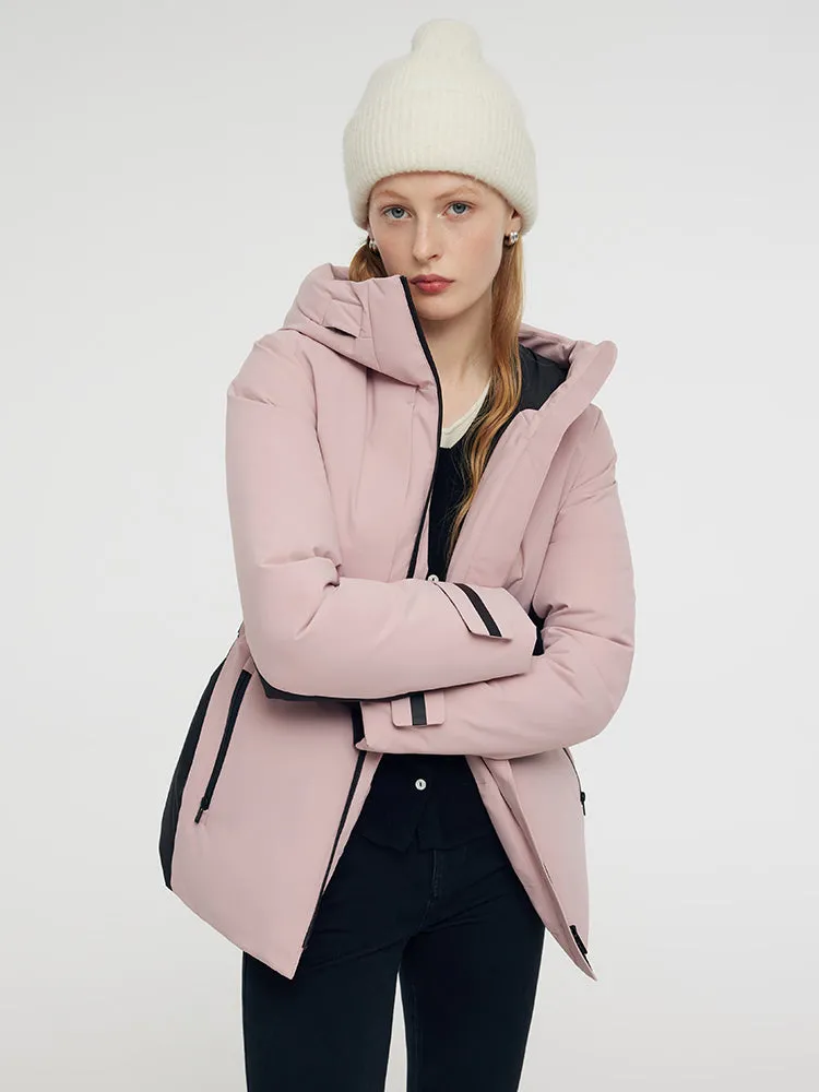 Hooded Goose Down Ski Jacket With Belt