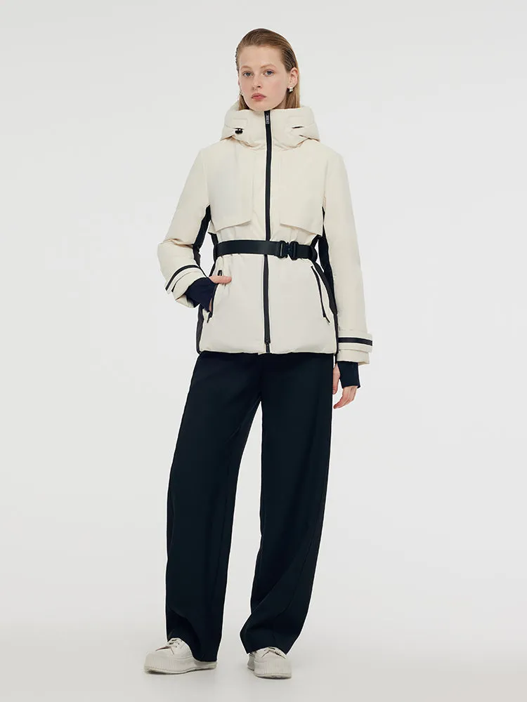 Hooded Goose Down Ski Jacket With Belt