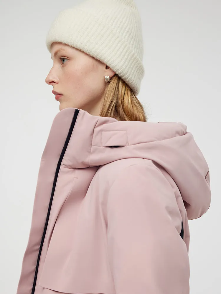 Hooded Goose Down Ski Jacket With Belt