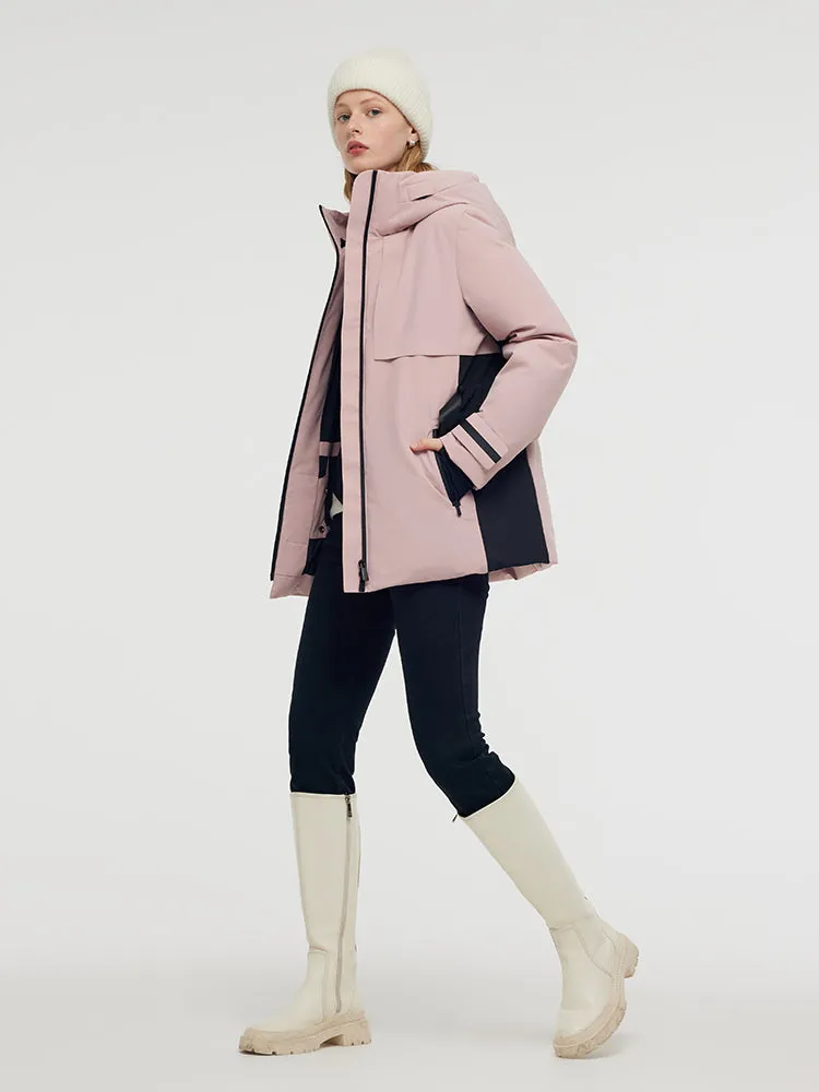 Hooded Goose Down Ski Jacket With Belt