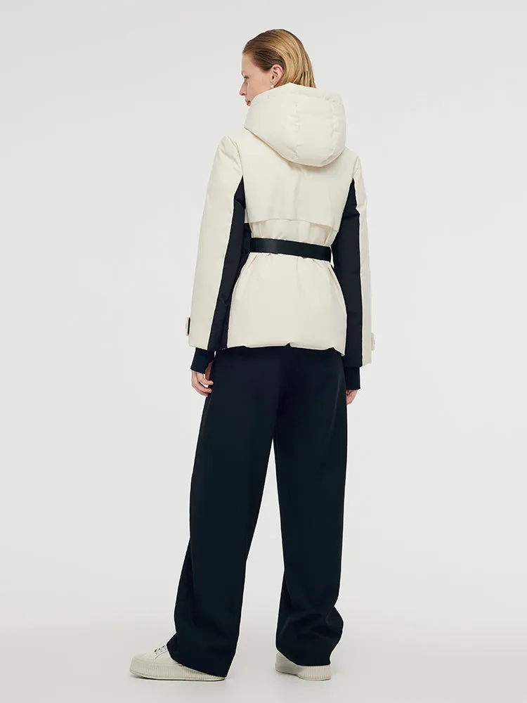 Hooded Goose Down Ski Jacket With Belt