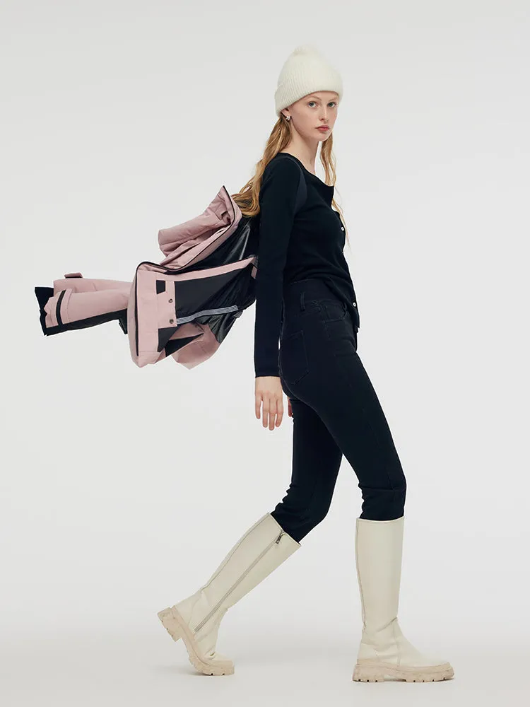 Hooded Goose Down Ski Jacket With Belt