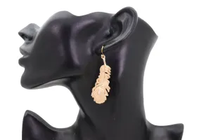 Hook Earrings Gold Metal Bird Feather Peacock White Beads