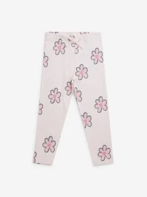 HOP Kids Light Pink Printed Mid-Rise Cotton Blend Pants