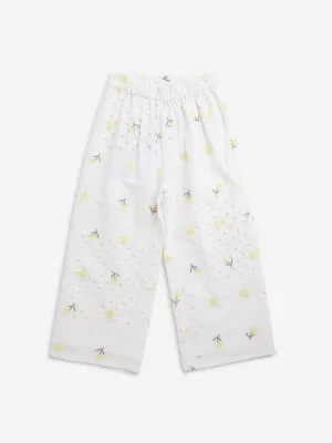 HOP Kids Off-White Cut-Out Detailed Mid-Rise Cotton Pants