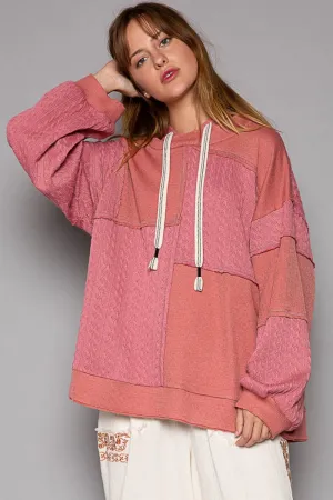 Hot Girl Exposed Seam Knit Hoodie In Coral Red