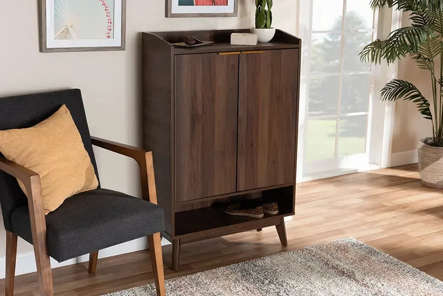 Houston Walnut Brown Finished 5-Shelf Wood Entryway Shoe Cabinet