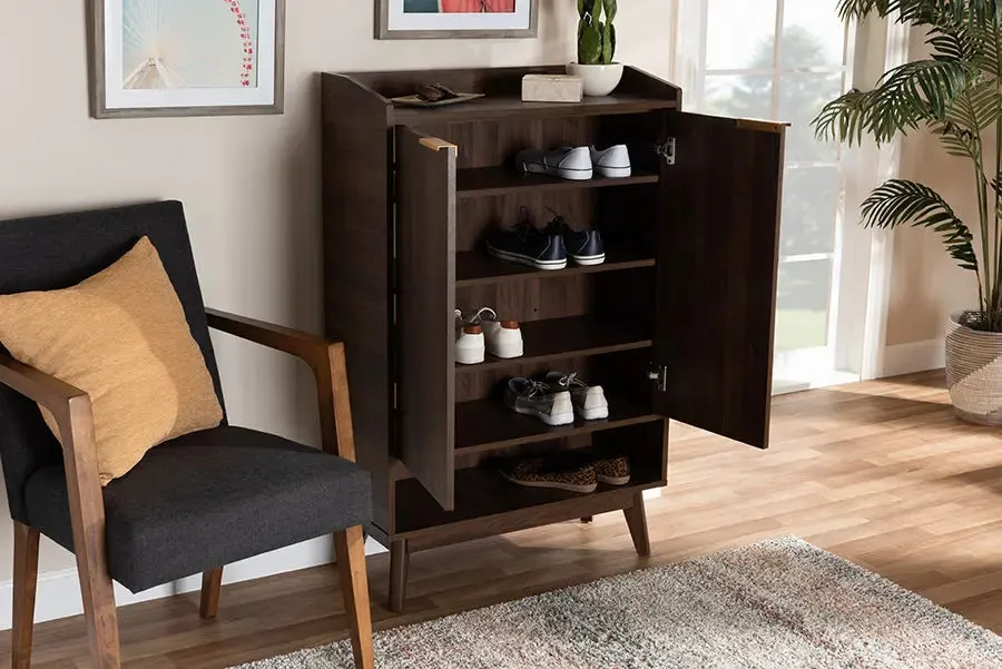 Houston Walnut Brown Finished 5-Shelf Wood Entryway Shoe Cabinet