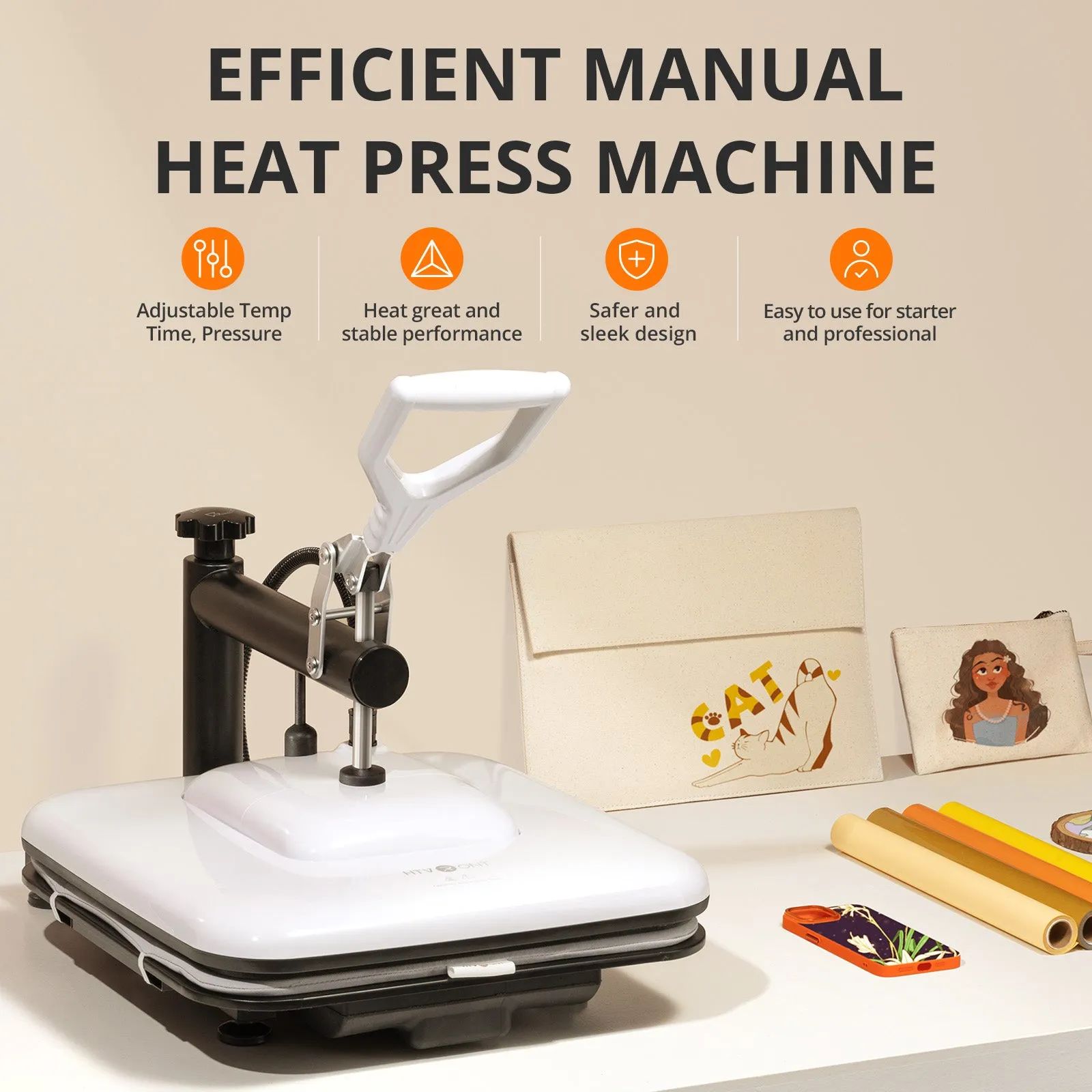 HTVRONT Manual Heat Press Machine 15" x 15" 110V   Tumbler Heat Press Machine   Hat Heat Press Machine