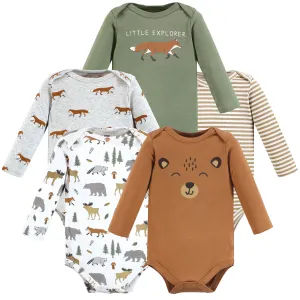 Hudson Baby Cotton Long-Sleeve Bodysuits, Woodland Animals