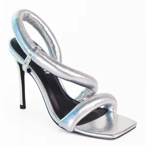 HUGO-46 SQUARE PEEP TOE PADDED W/ HEEL - SILVER