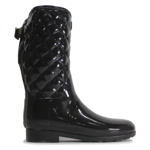 Hunter Womens Boots Refined Gloss Quilt Short Casual Pull-On Buckle Rubber - UK 7