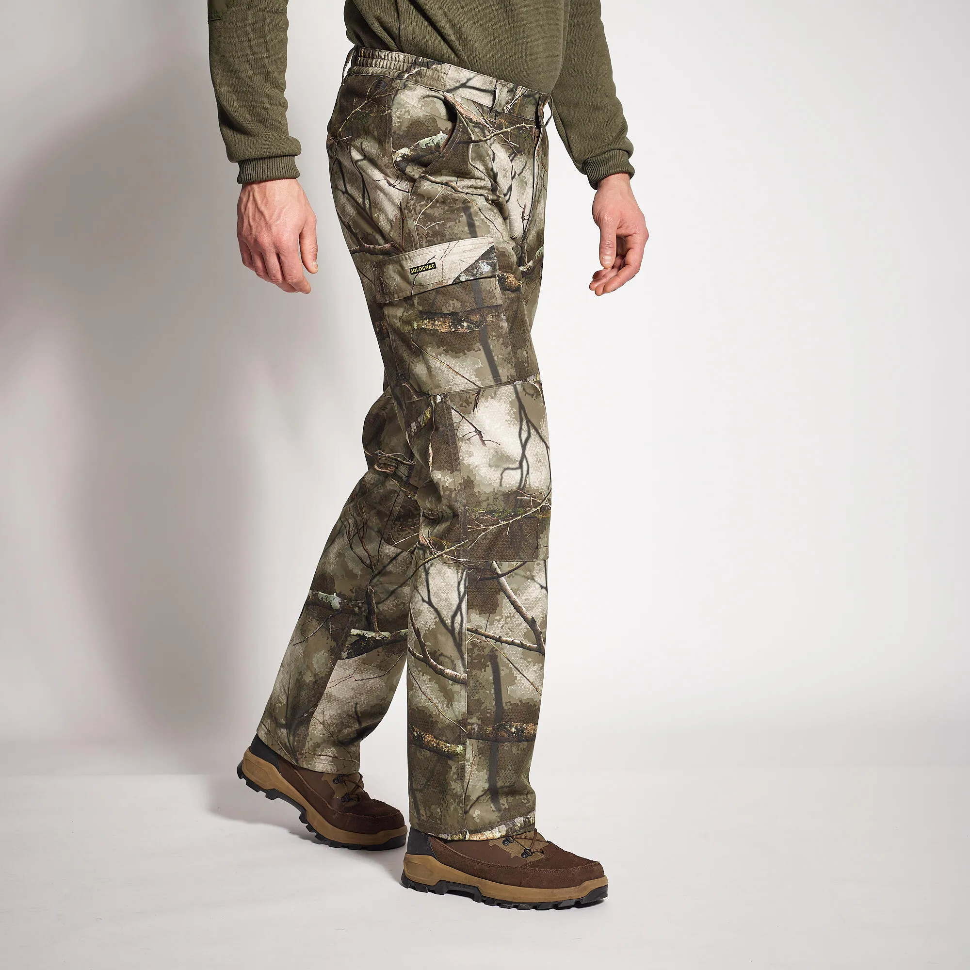 Hunting trousers TREEMETIC 100 warm waterproof SOLOGNAC, camouflage