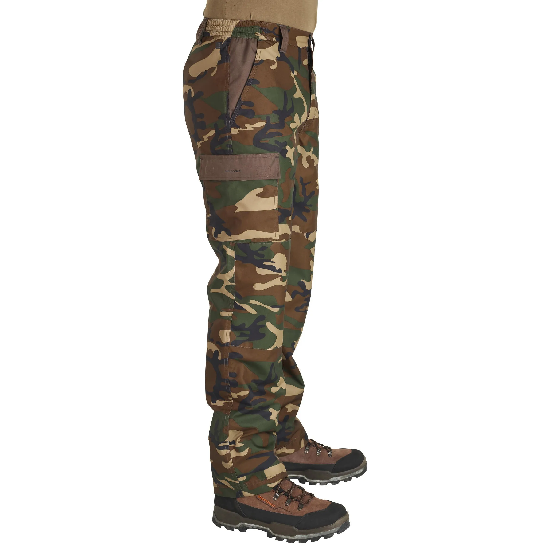 Hunting trousers/raincoat 100 warm camouflage SOLOGNAC, khaki