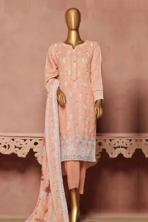 Hz Stitched 3 Piece Emb Chikankari Khaddar Vol-02 Collection'2024-KE-922-Peach