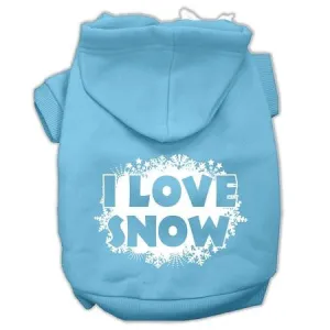 I Love Snow Screenprint Pet Hoodies Baby Blue Size XXL (18)