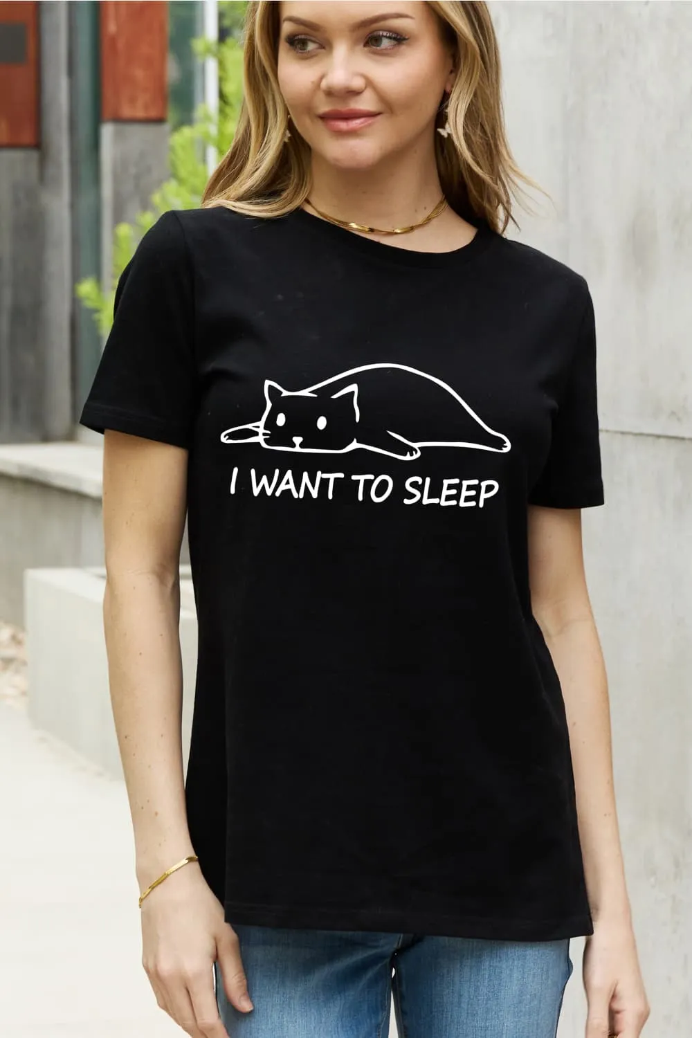 I WANT TO SLEEP Graphic Cotton Tee