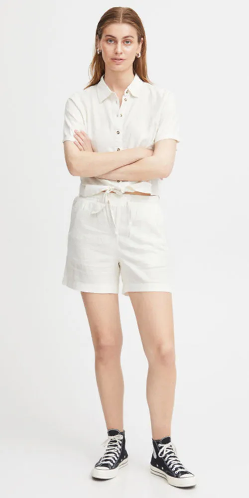 Ichi Linen Blend Tie-Front Shirt