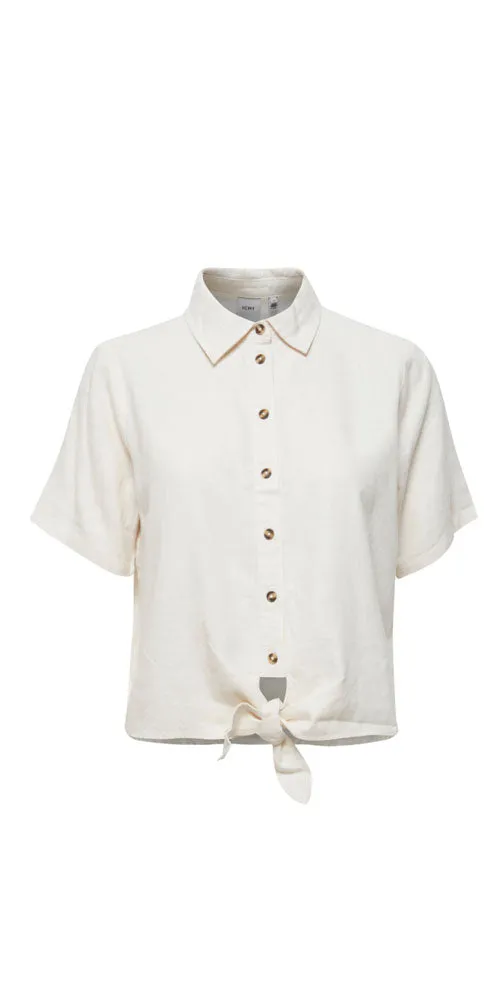 Ichi Linen Blend Tie-Front Shirt