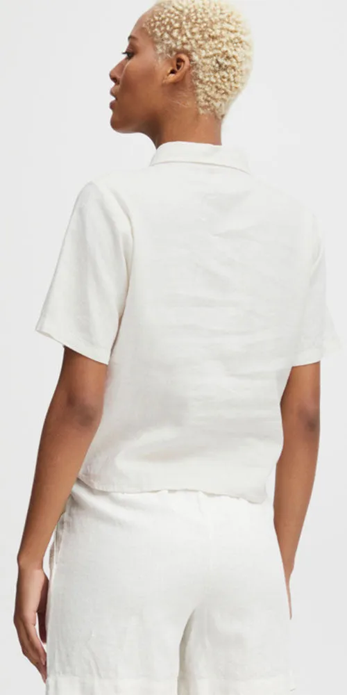 Ichi Linen Blend Tie-Front Shirt