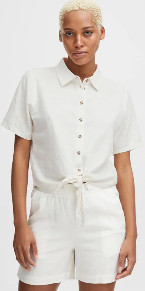 Ichi Linen Blend Tie-Front Shirt