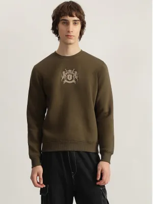Iconic Men Olive Solid Round Neck Full Sleeves Pullover Style Sweatshirt