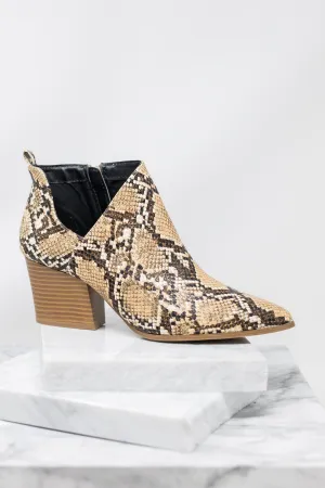 I'm All In Beige Brown Snake Booties