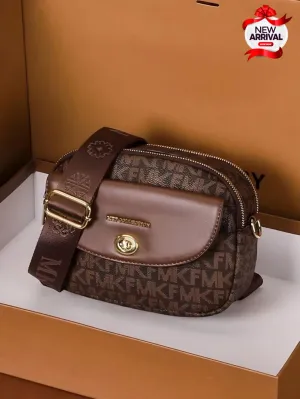 Imported Big Size Double Zipper Crossbody Bag for Girls (Brown)